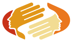 Grafik: Zwei Hände mit stilisierten Gesichtern gereicht, Bildnachweis: artqu auf 123RF, 20881560, Farben geändert
