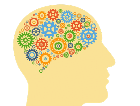 Grafik: Kopf mit Zahnrädern an der Stelle des Gehirns, Bildnachweis: geralt auf pixabay, https://pixabay.com/de/illustrations/funktion-gehirn-mann-gesicht-3829015, Farben angepasst
