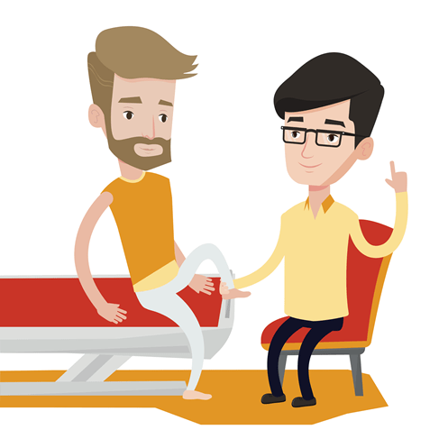 Vektor-Grafik: Physio gibt Informationen an Patient, von Storyblocks